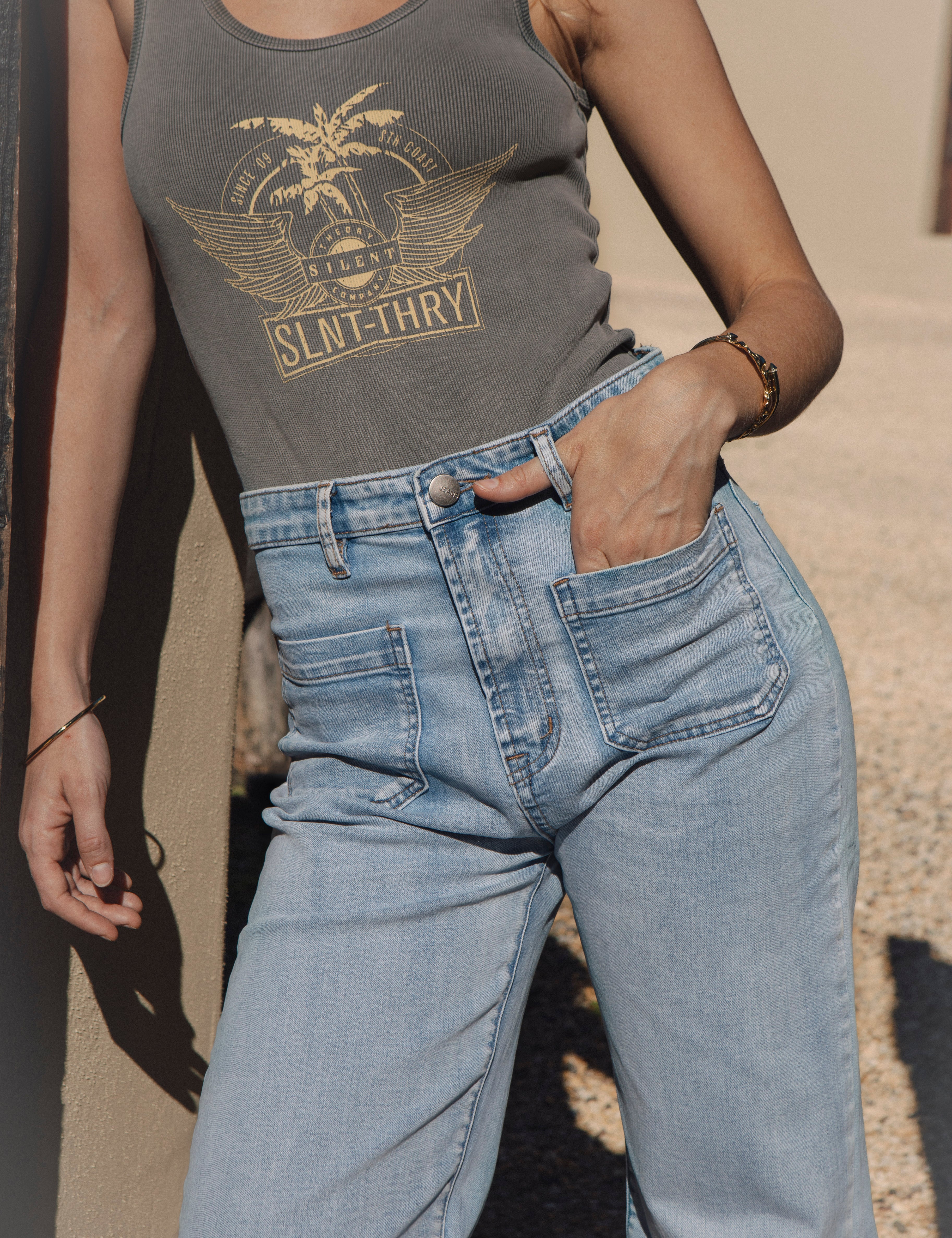 Paris Vintage Jean in Light Wash featuring high rise and front square statement pockets