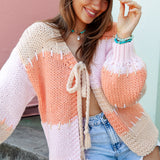 Pastel Bliss Cable Cardigan featuring block pattern style and simple tie closure