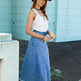 Penny Denim Skirt featuring A-line style.