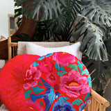 Velvet Cushion Round - Birds and Roses