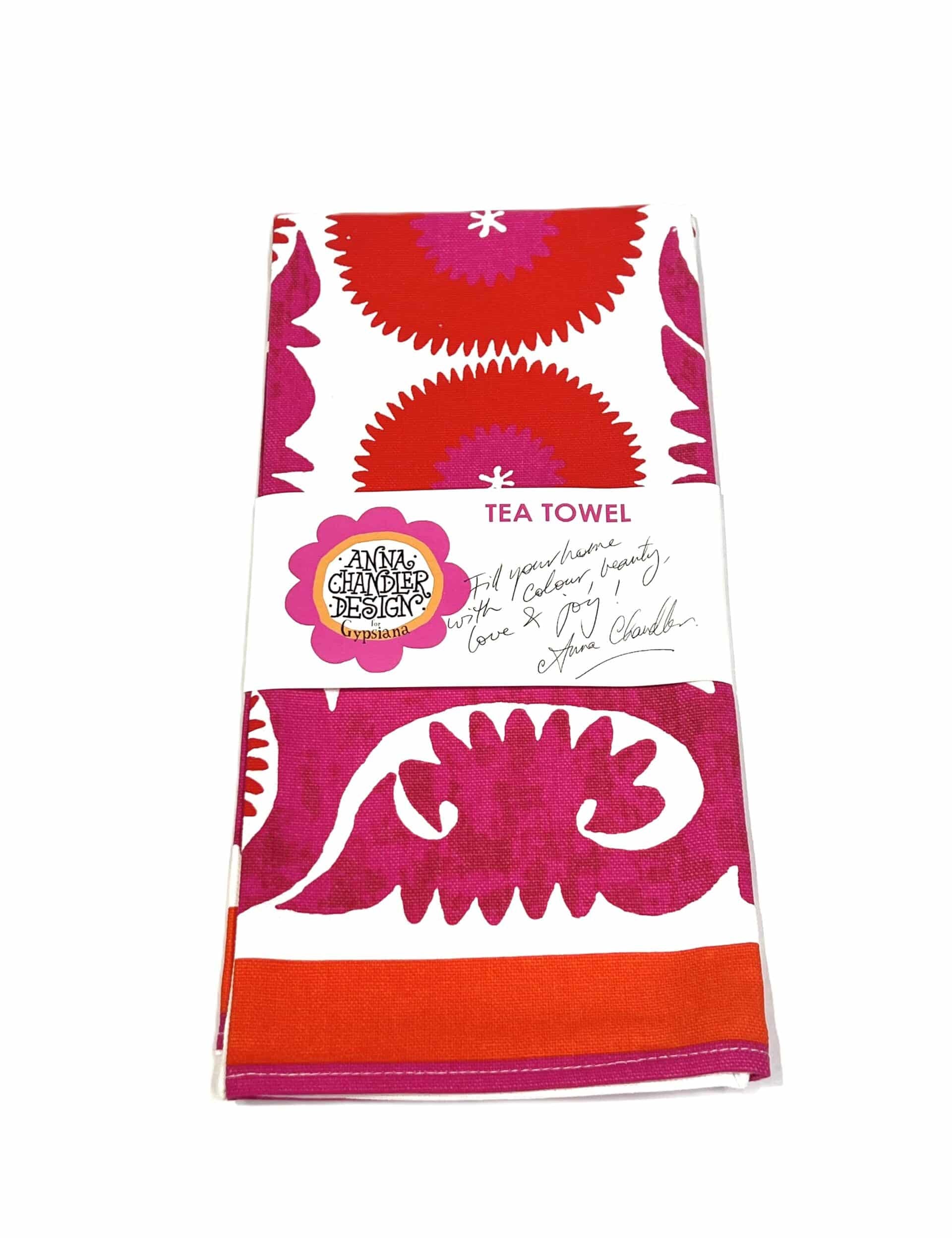New Tea Towel – Pink & Orange Suzani