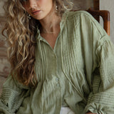 Poppy Blouse Fern - Bohemian style blouse in sage green colourway.