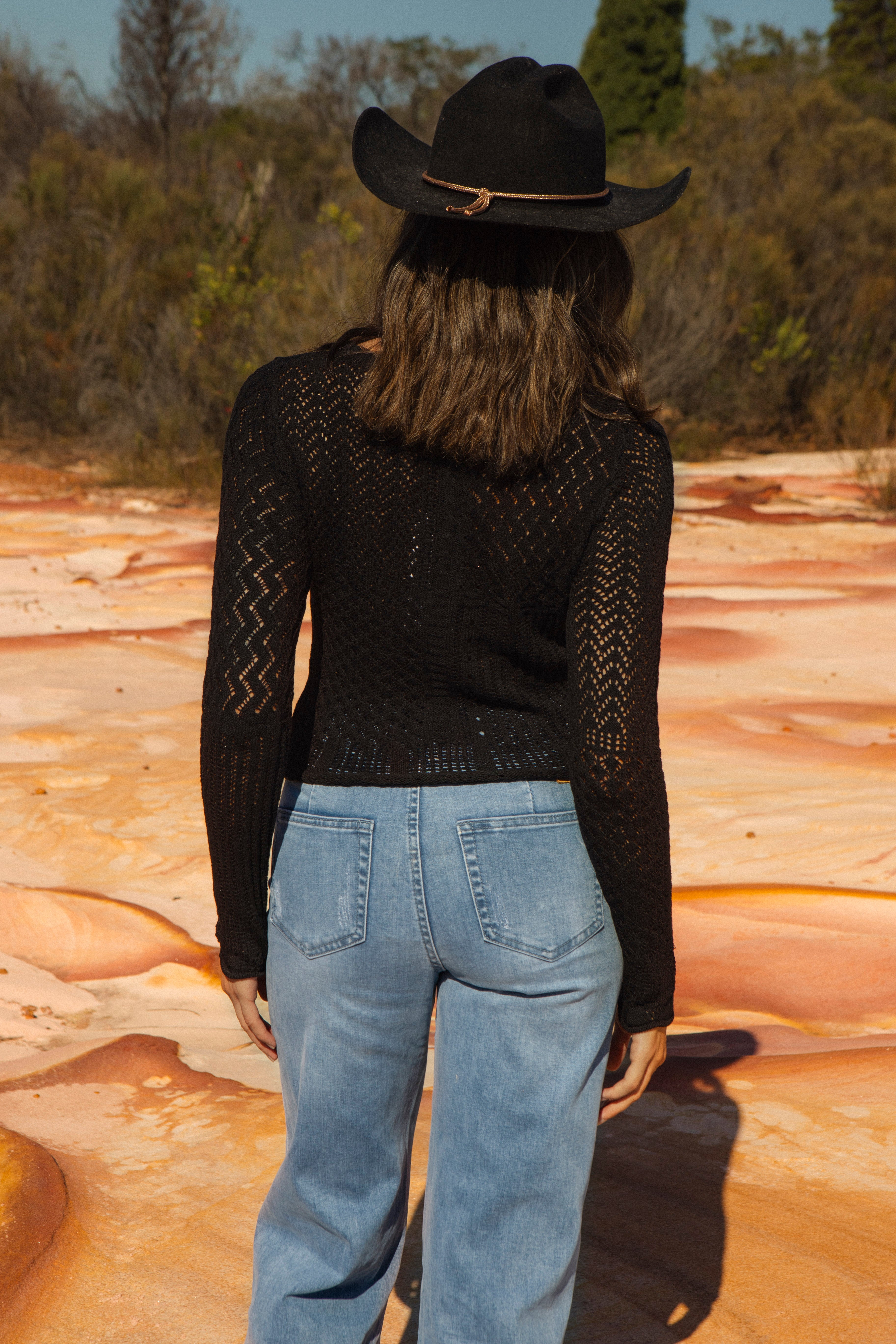 Portobello Knit in black - rear view.