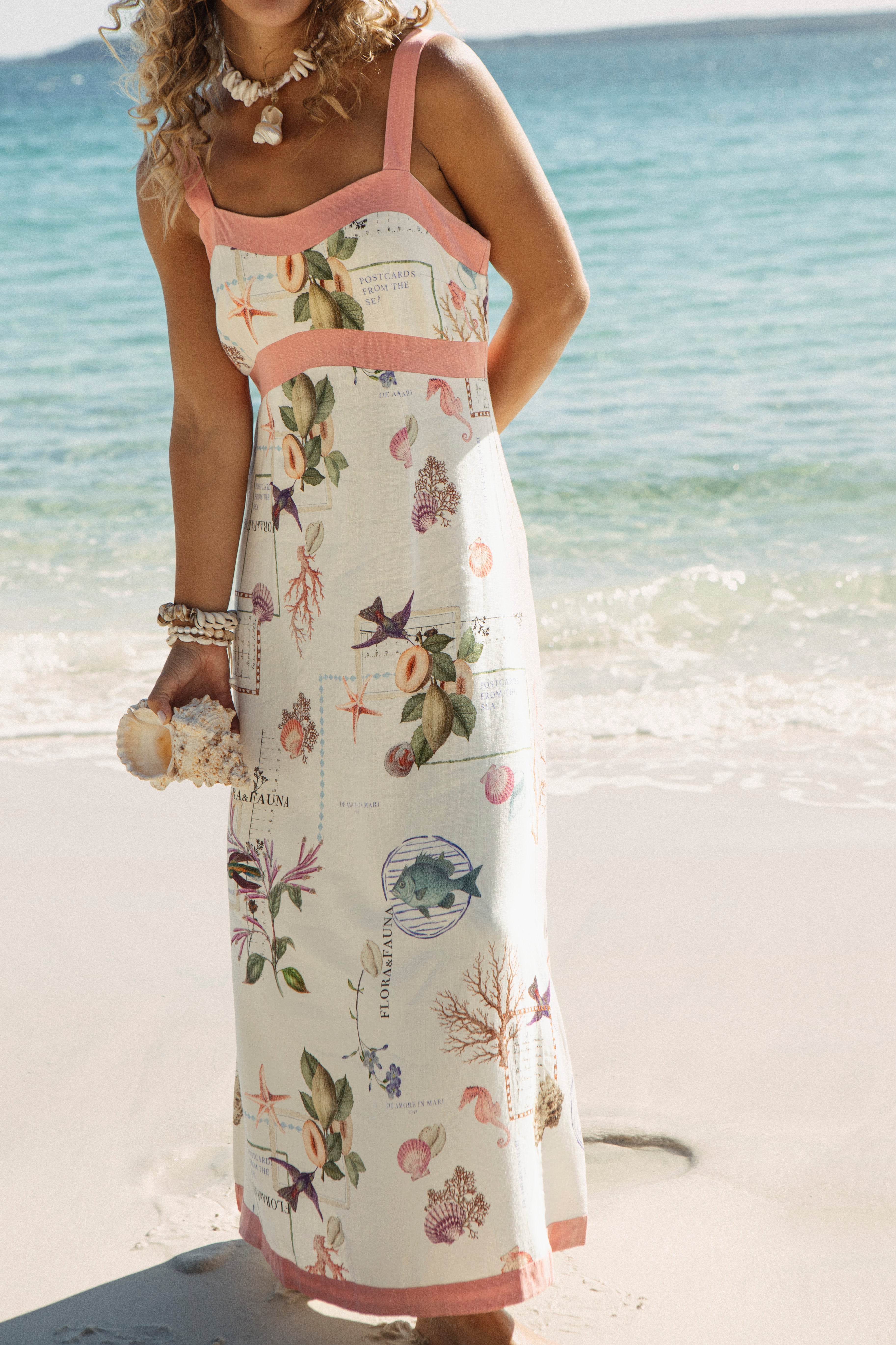 Postcards from the Sea Maxi Dress featuring floral and ocean inspired print