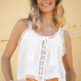 Primrose Cami Coconut features lace details and white colourway