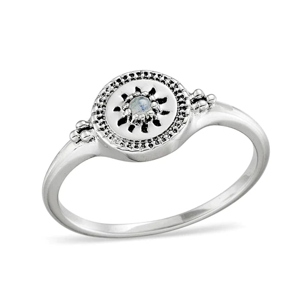 Midsummer Star Solstice Rainbow Moonstone Signet Ring