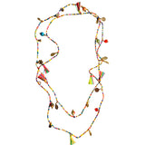 Rainbow Tassel Charm Necklace - beaded necklace with rainbow tassels and bead embellishments