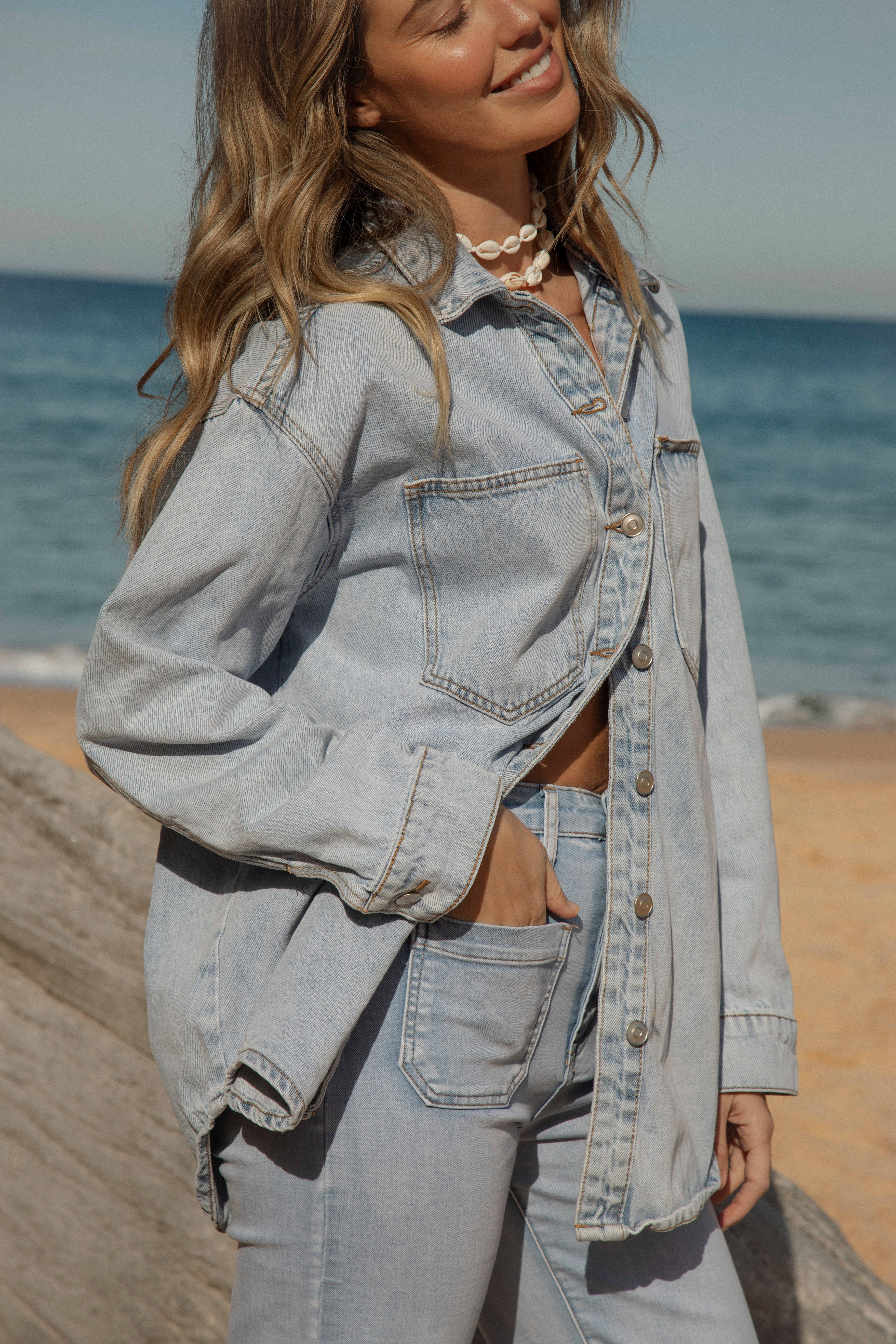 Raven Denim Jacket worn with matching denim jeans.