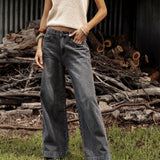 Renegade Denim Jean Charcoal featuring wide leg, relaxed fit and hem detail.