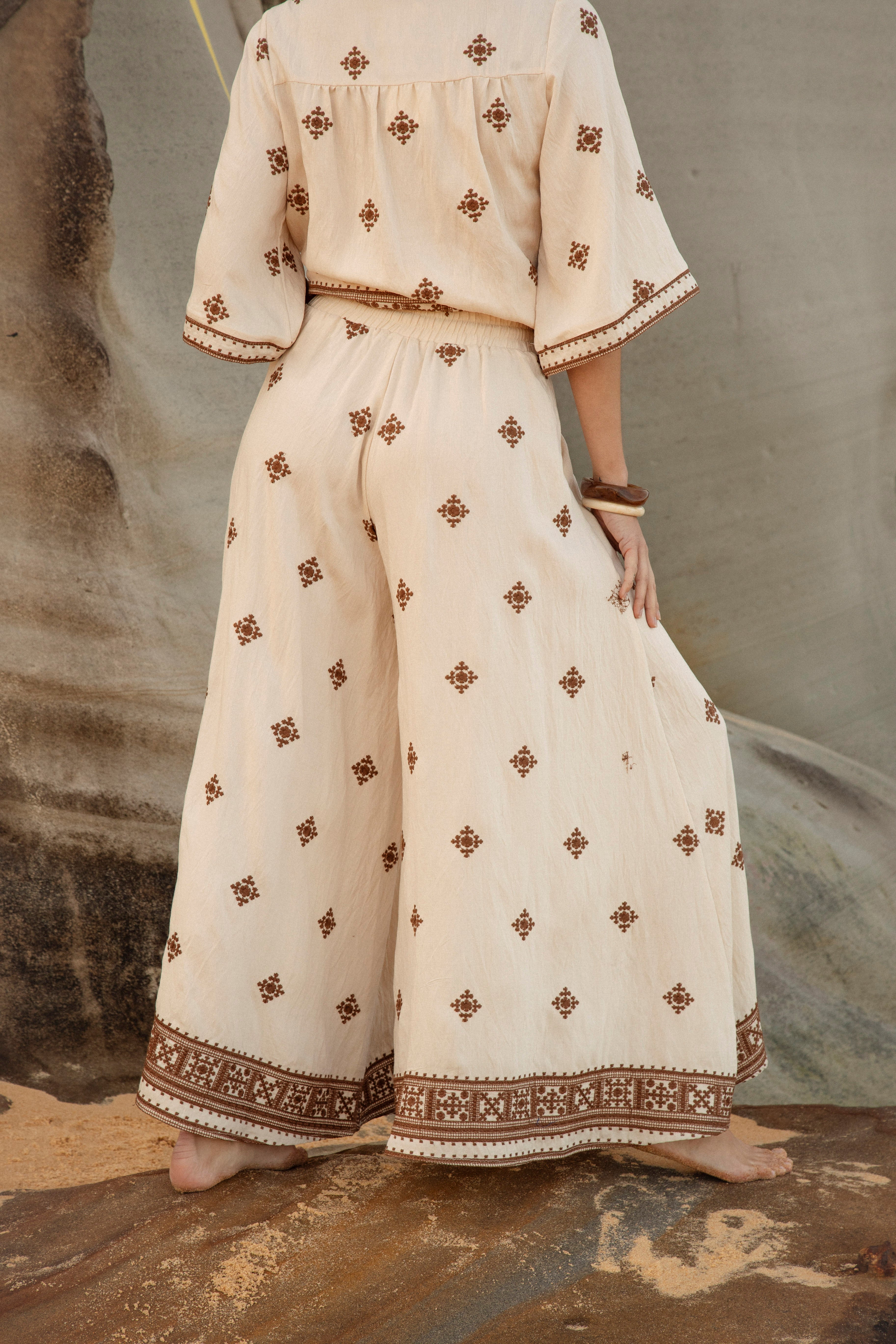 Kasbah Resort Pant - close up of rear showcasing embroidered pattern