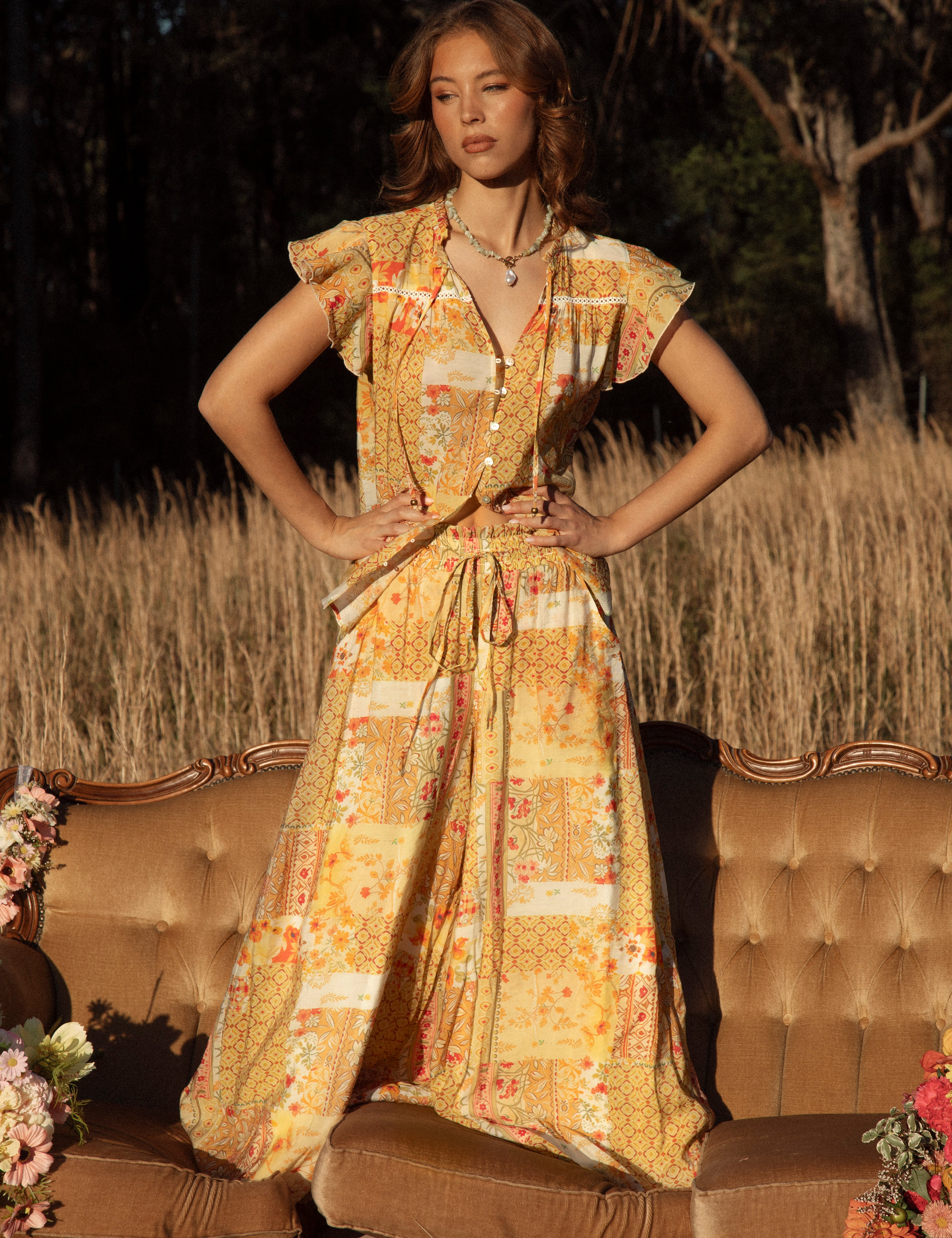 Resort Pant Fields of Gold - worn as a matching set with Fields of Gold Blouse