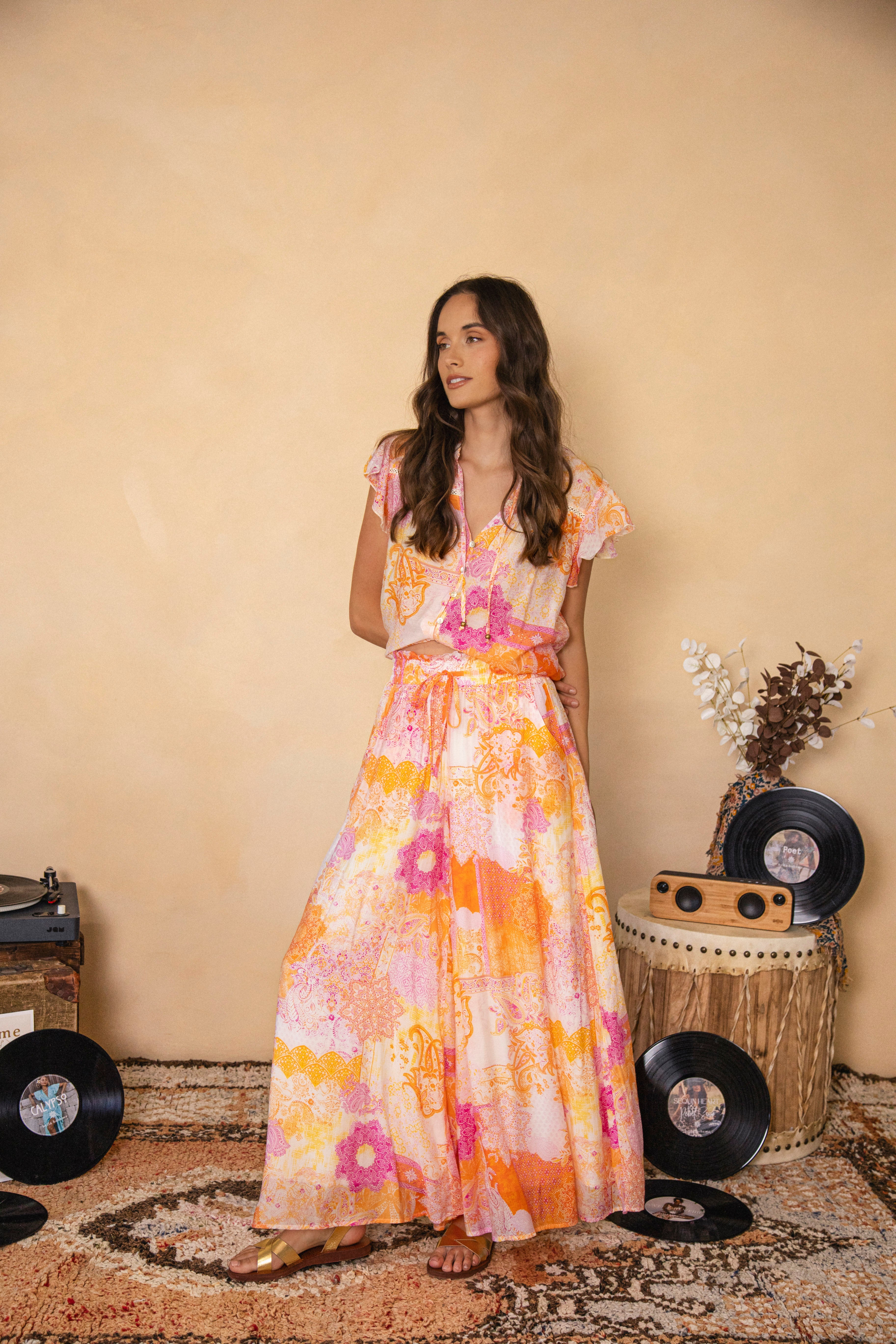 Resort Pant Papaya - relaxed palazzo style pant with drawstring waist