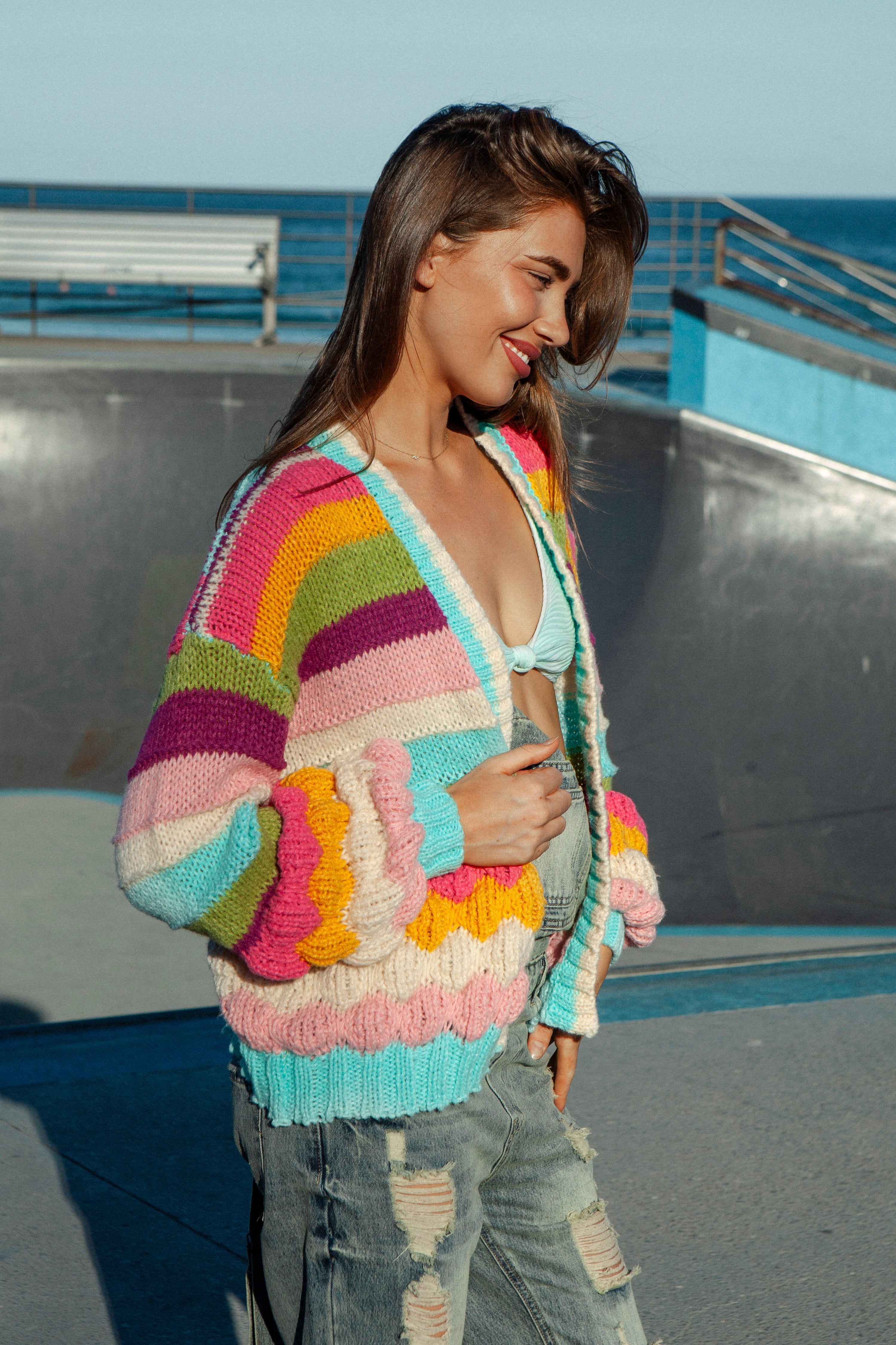 Retro Rainbow Stripe Cardigan - brightly coloured casual cardigan