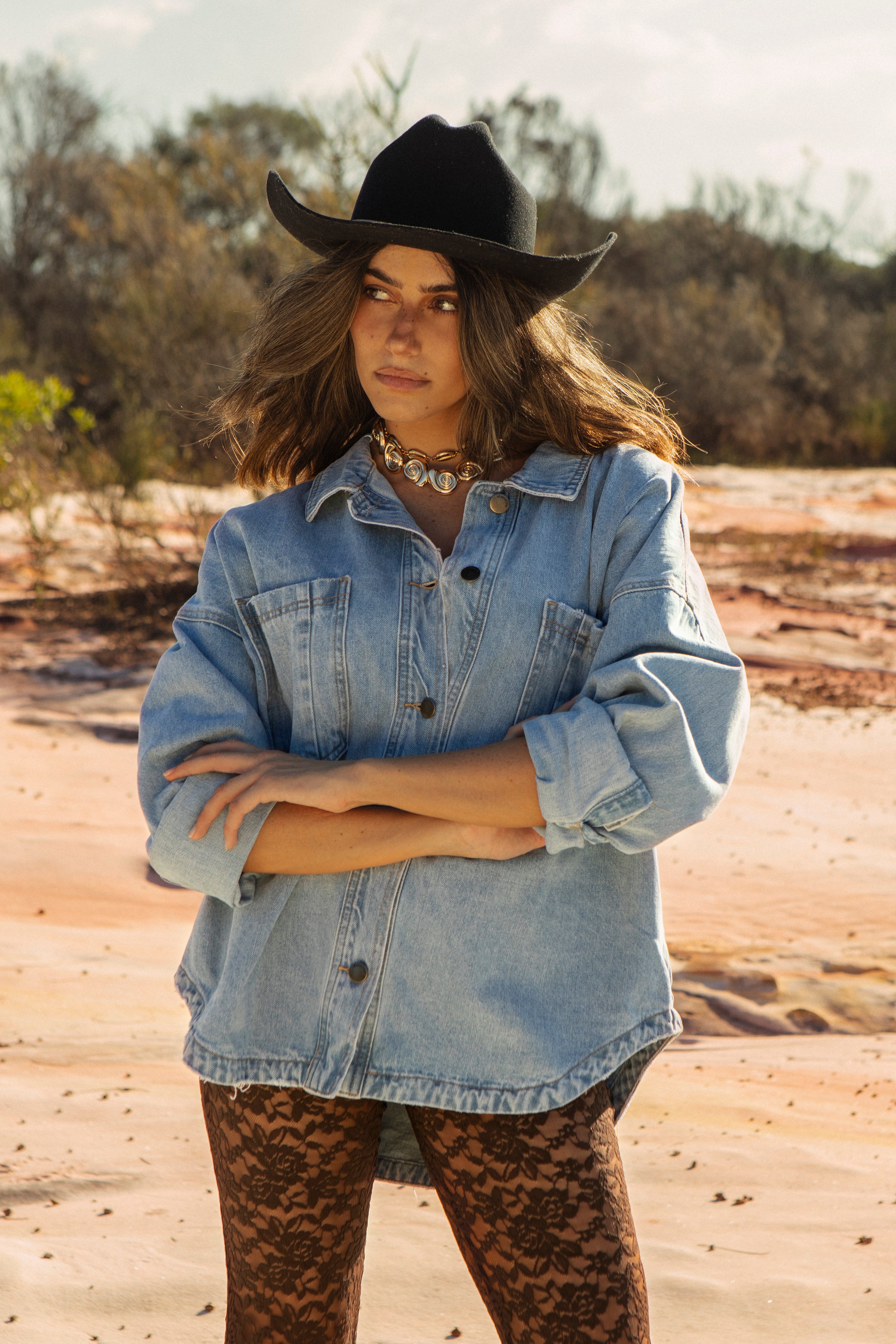 Rhyan Shacket - oversized denim shacket featuring statement pockets over chest.