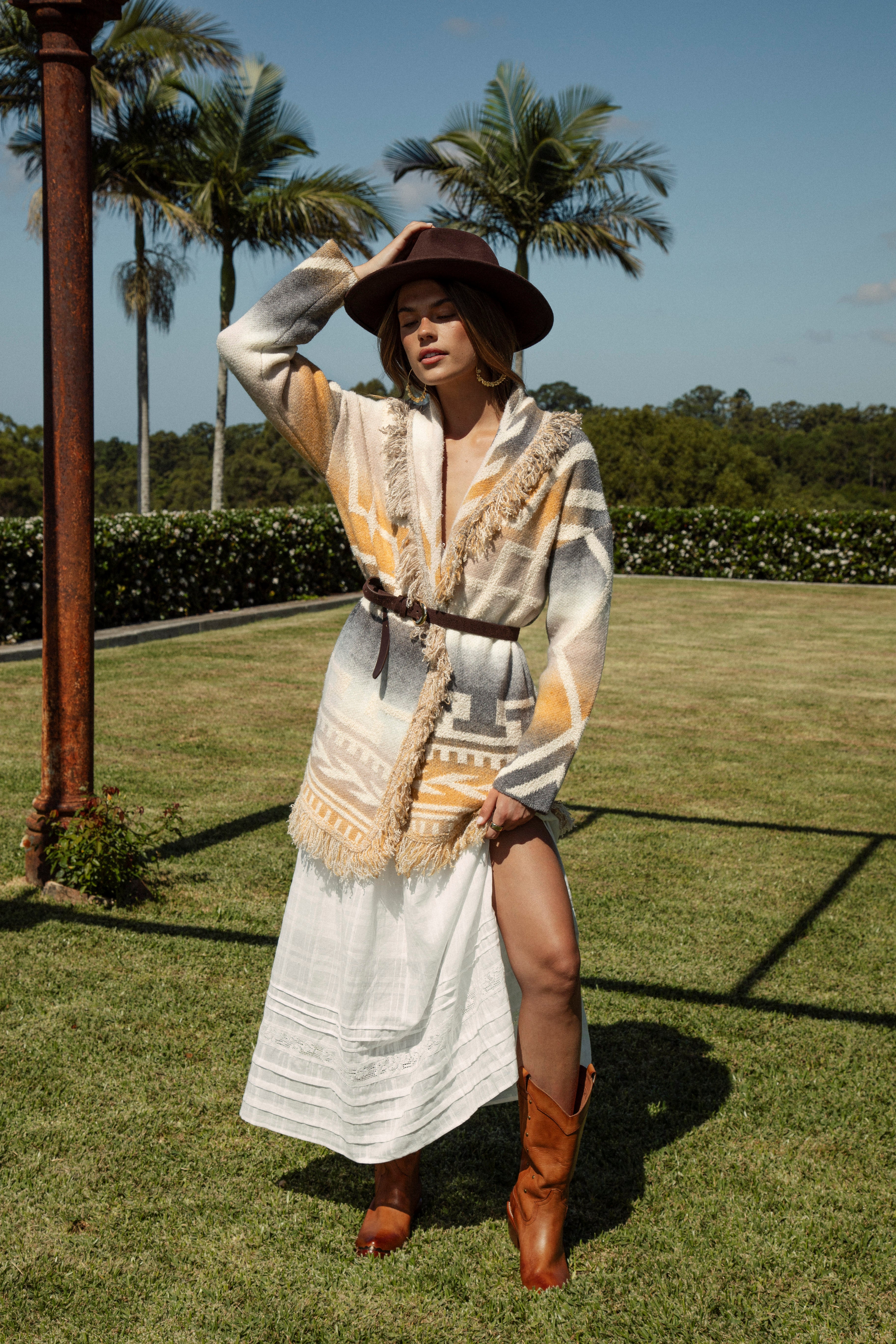 Riviera Fringe Cardigan Mustard - open style relaxed Boho longline cardigan