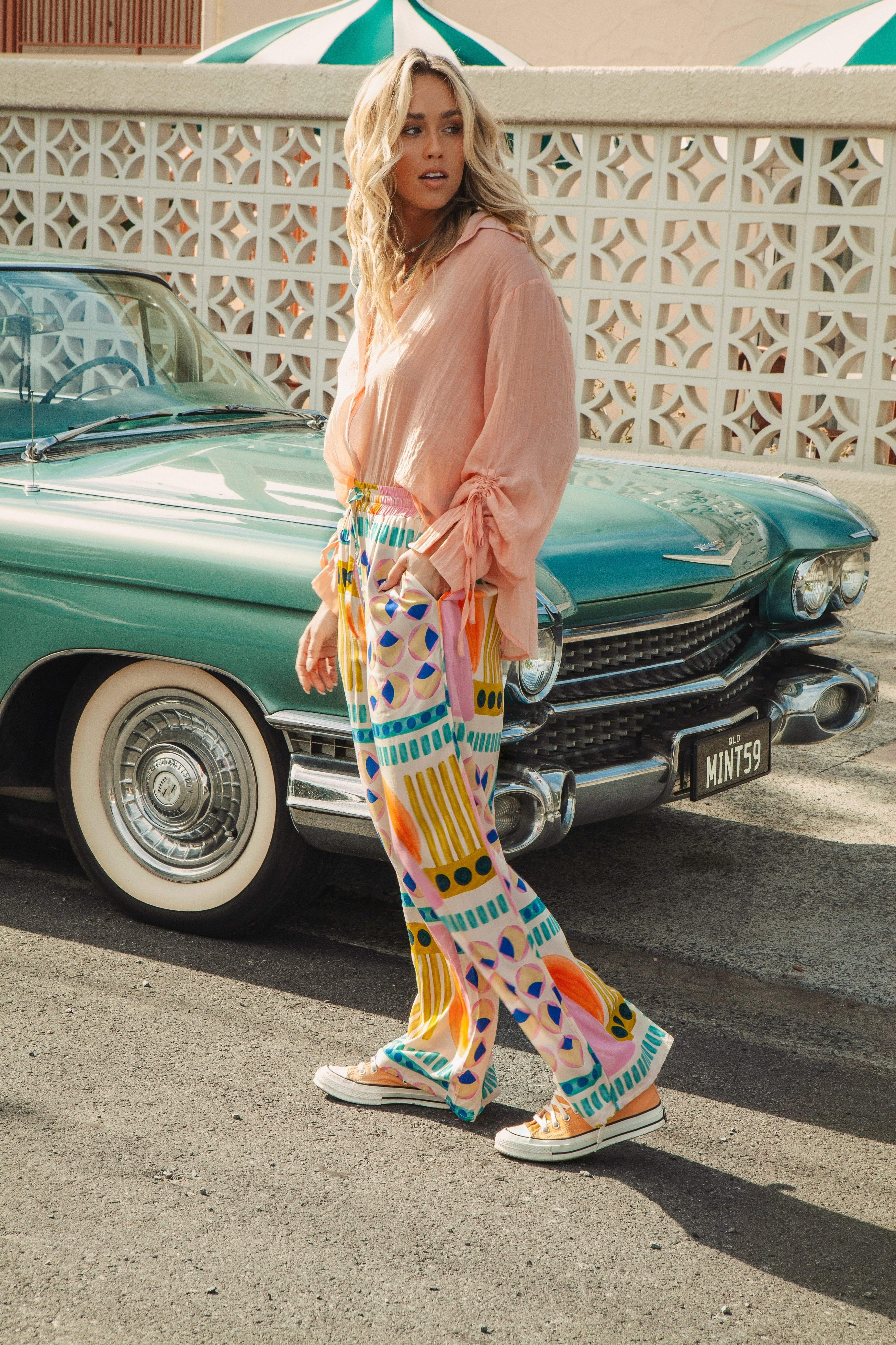 Roller Pants Retro Groove feature wide leg style, elasticised drawstring waist and pockets
