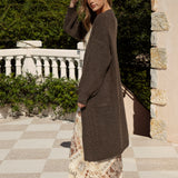 Romie Cable Cardigan - Chocolate is a longline cardigan in brown colourway with slight cable knit