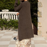 Romie Cable Cardigan - Chocolate. Long 3/4 length cardigan in brown.