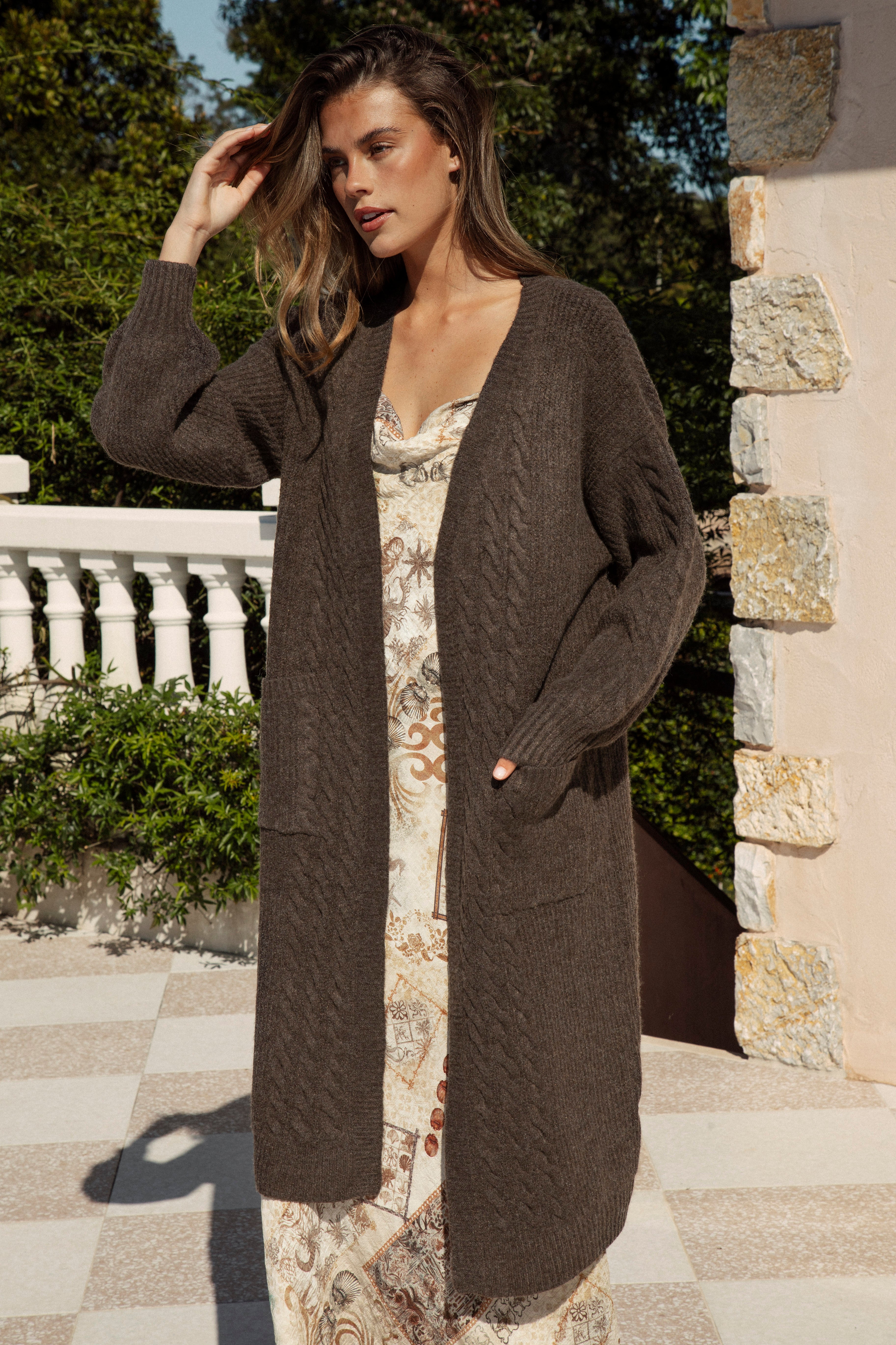 Romie Cable Cardigan - Chocolate