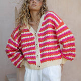 Roselle Stripe Cardigan - cropped cardigan with button down style and striking striped pattern in bright colours.