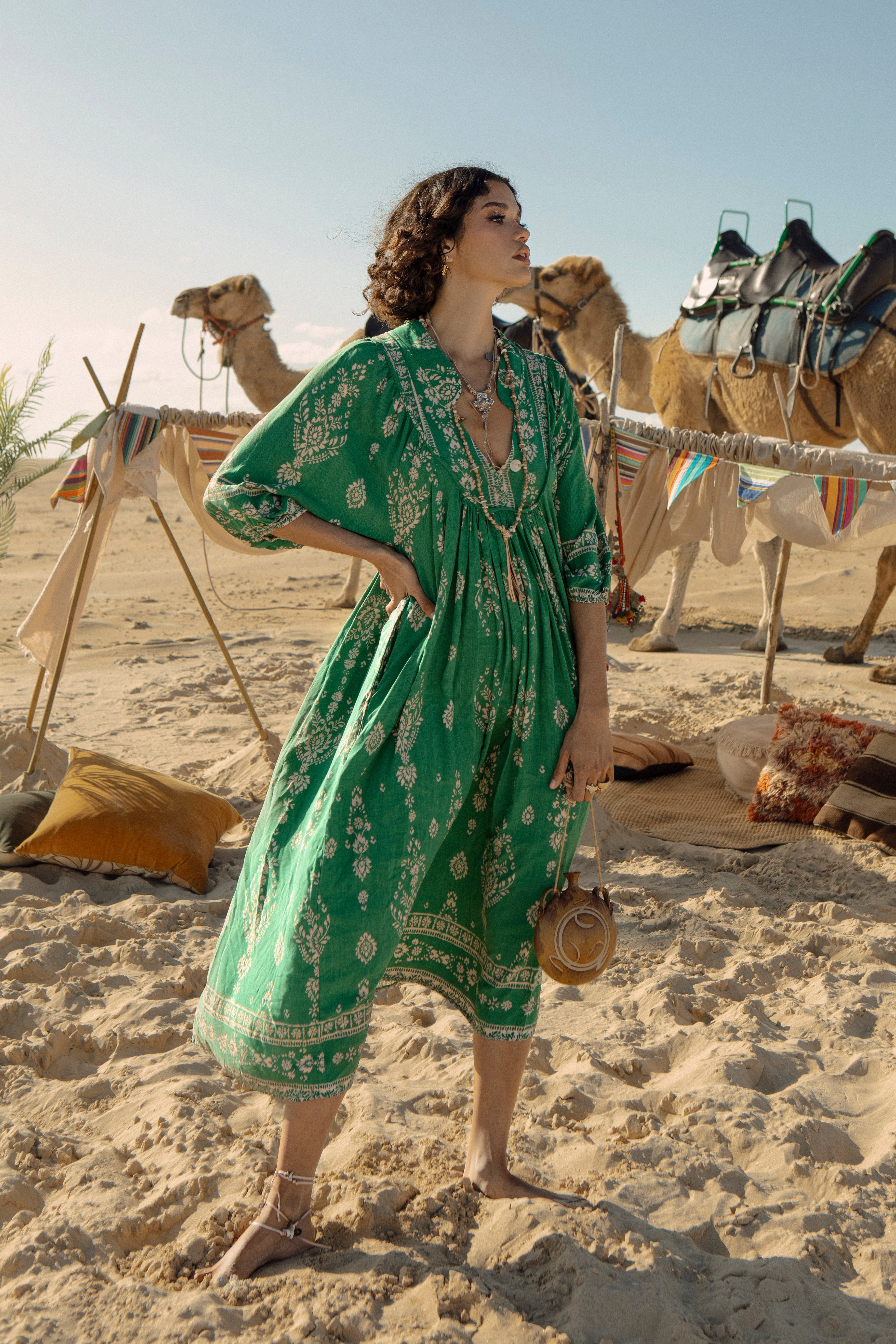 Rue Midi Dress Kiva featuring 3/4 sleeves and floaty oversized style