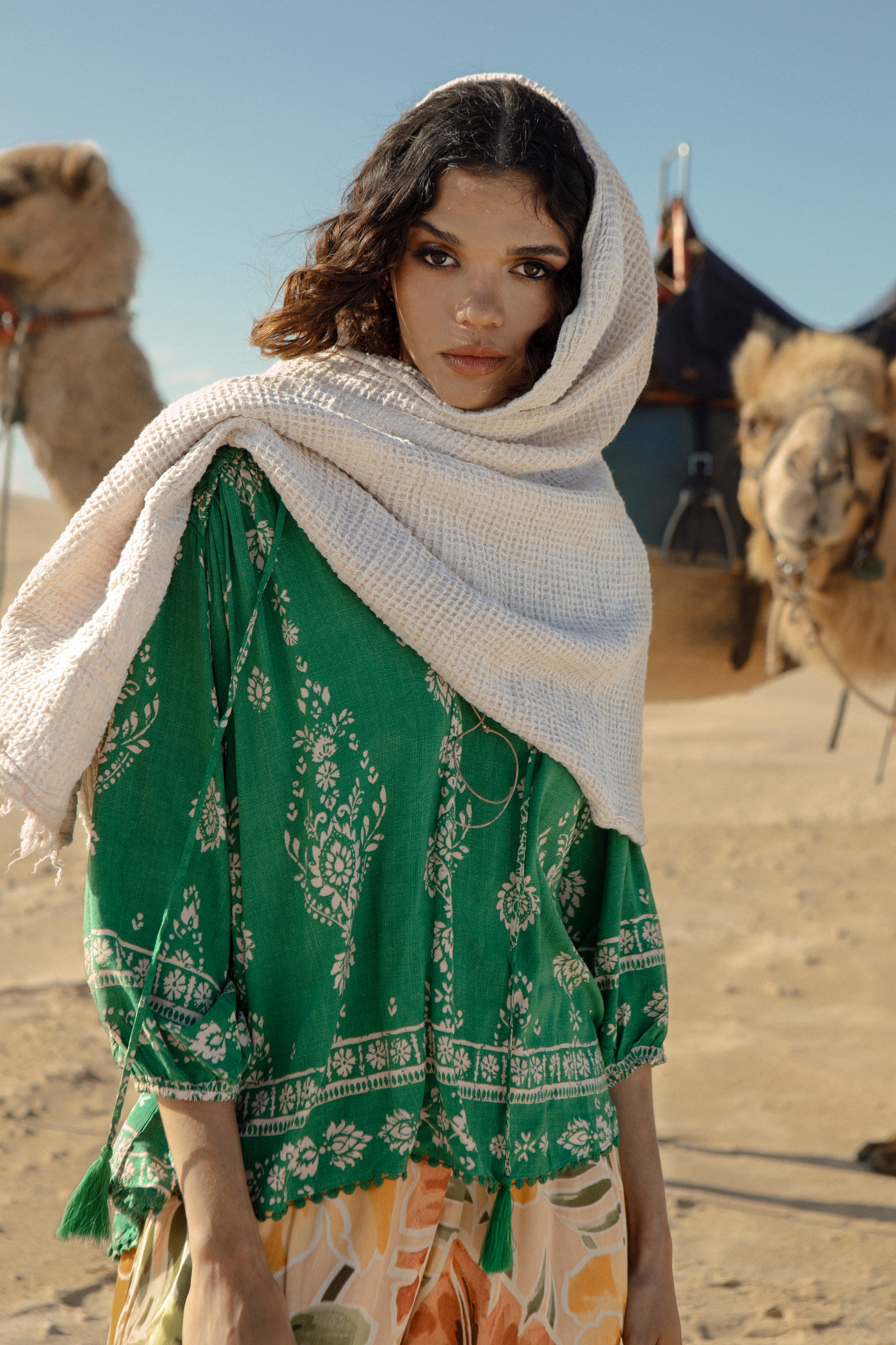 Rue Top Kiva worn with Bedouin style scarf