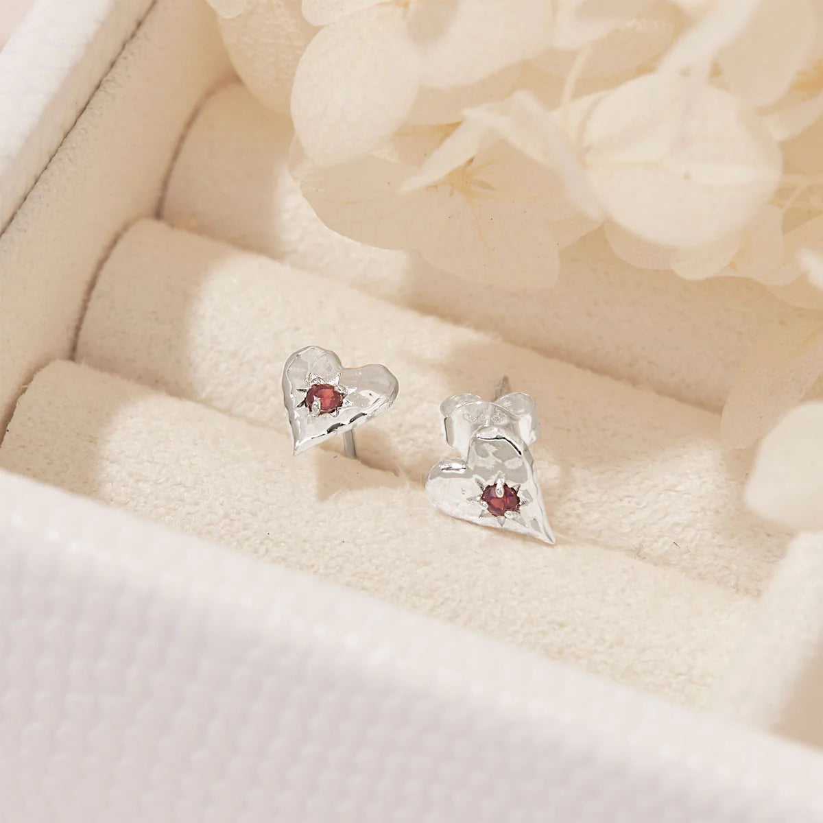 Midsummer Star Garnet Heart Studs