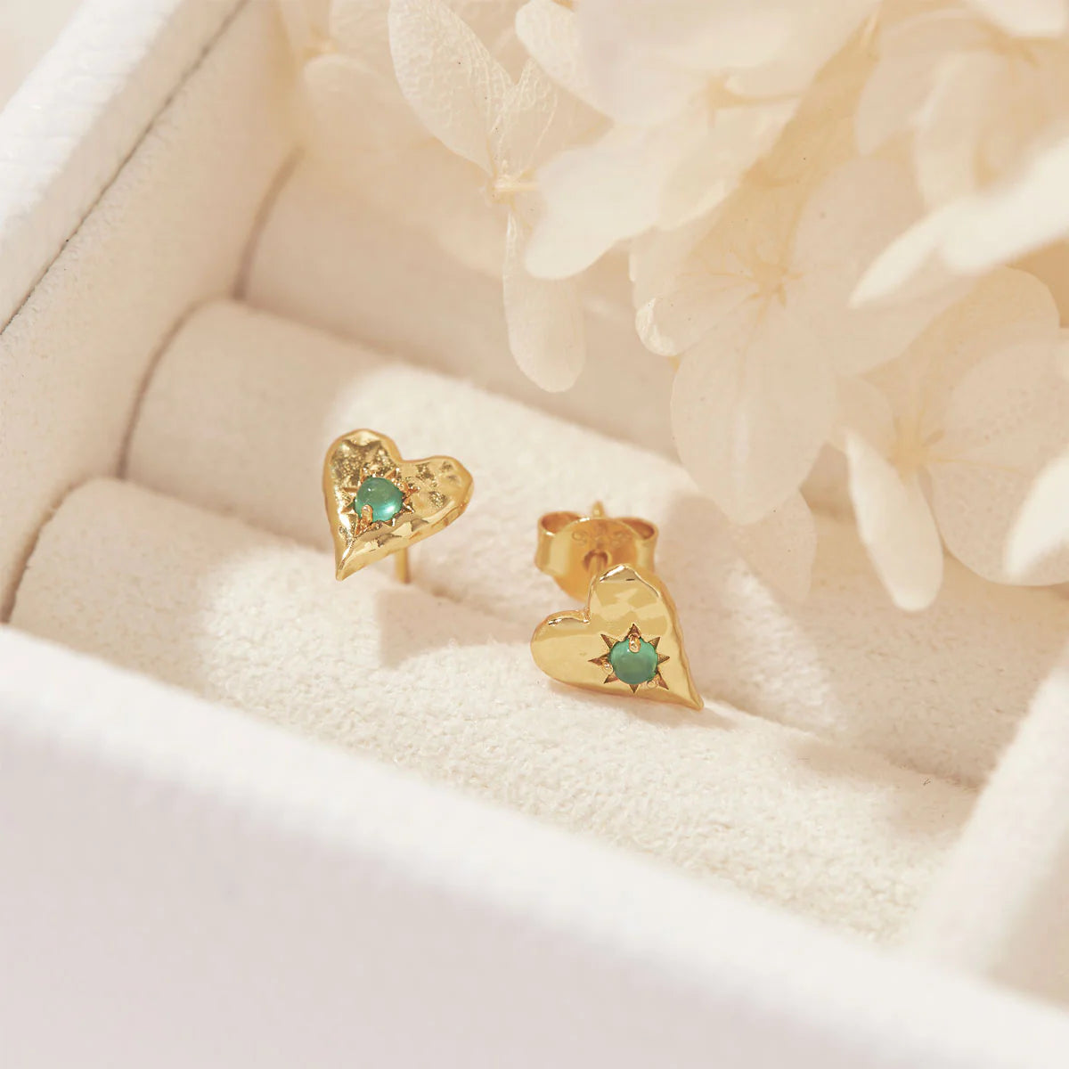 Midsummer Star Love Heart Green Onyx Studs Gold