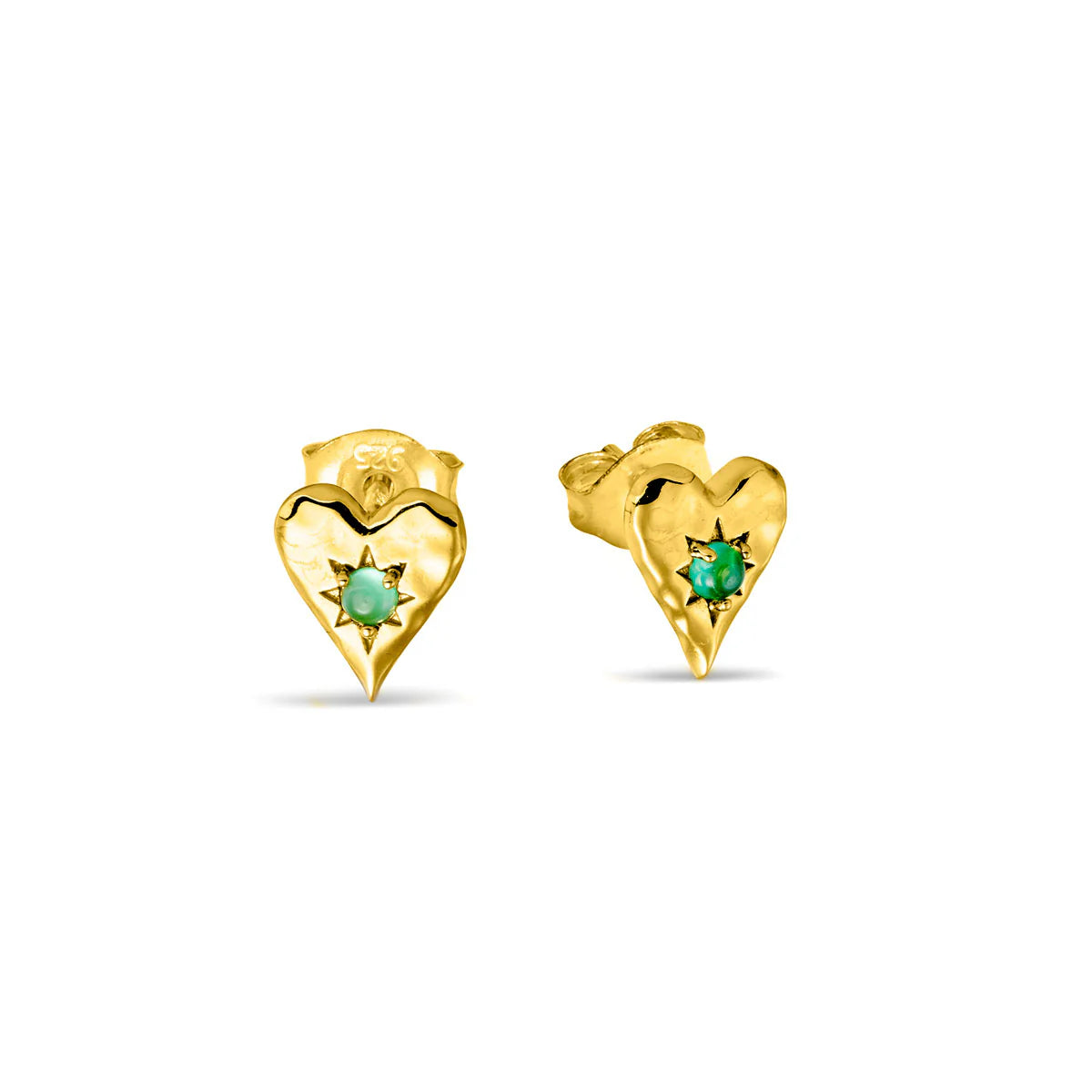S667GOG Love Heart Green Onyx Studs Gold