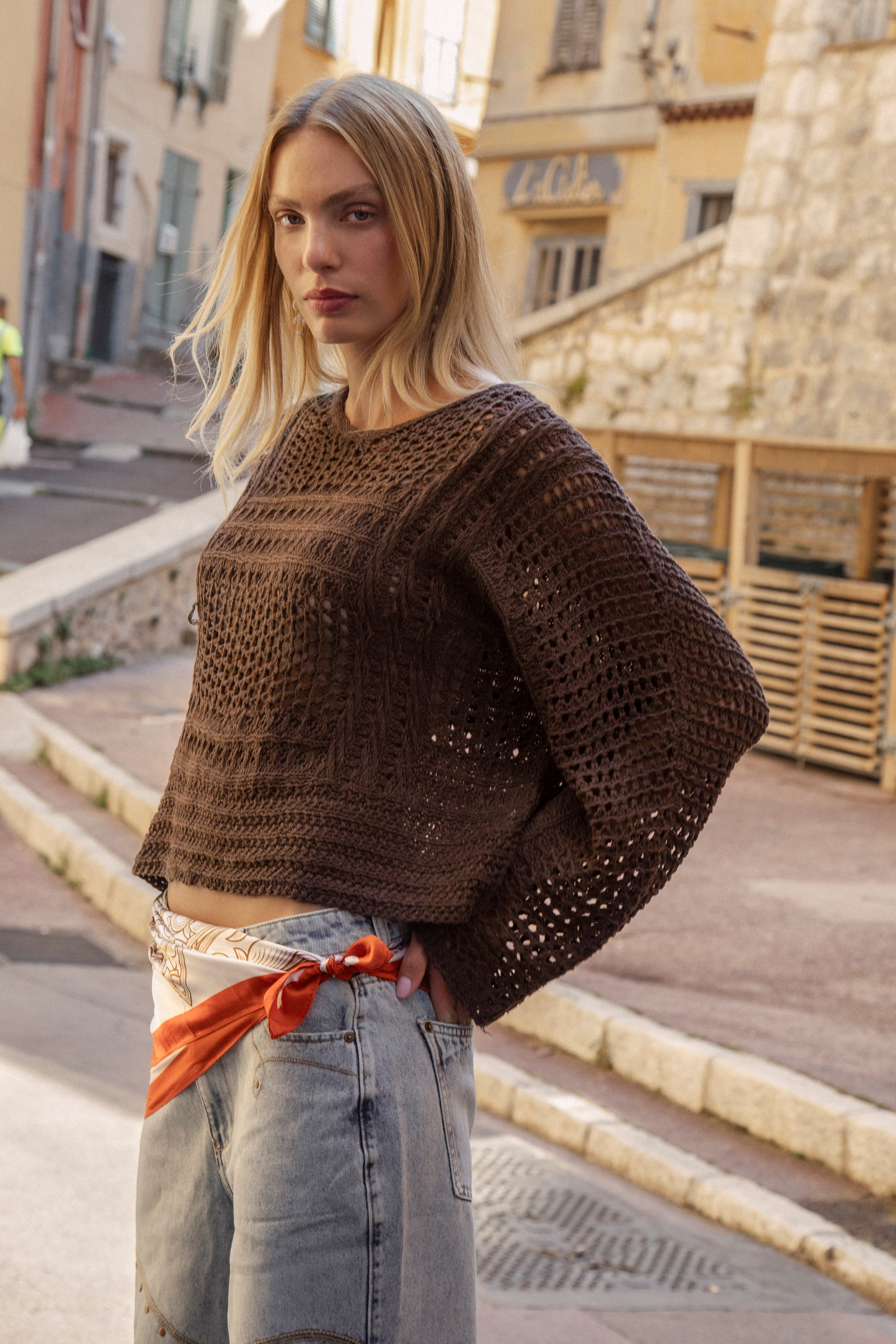 Salty Crochet Knit Chocolate - side view