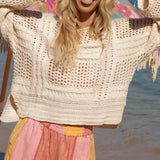 Salty Crochet Knit - Cream. Textured casual long sleeve knit.