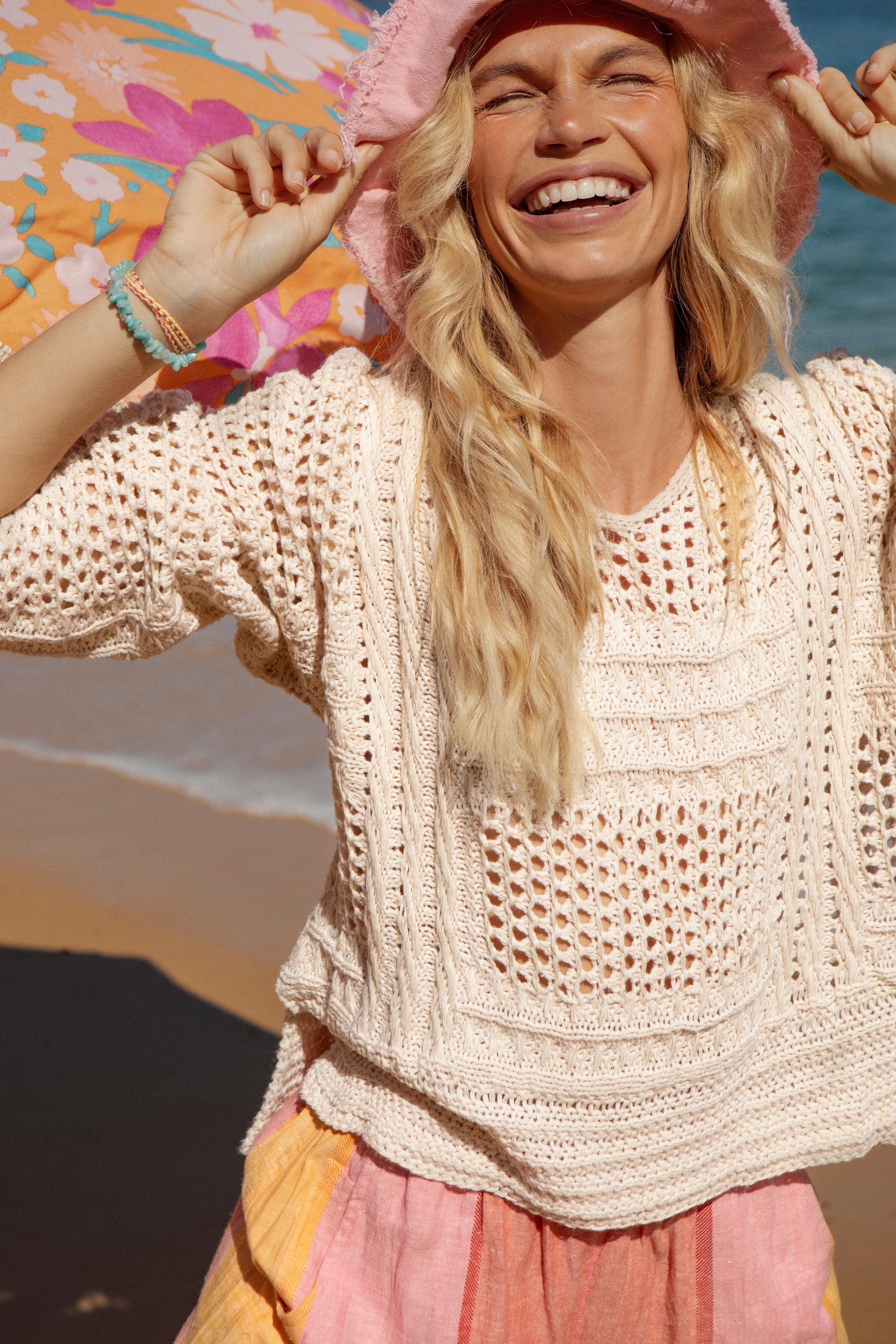 Salty Crochet Knit - Cream. Textured knit in cream colourway.