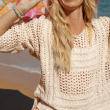 Salty Crochet Knit - Cream. Textured knit in cream colourway.
