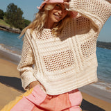 Salty Crochet Knit - Cream. Textured knit for casual wear. Pair with denim.
