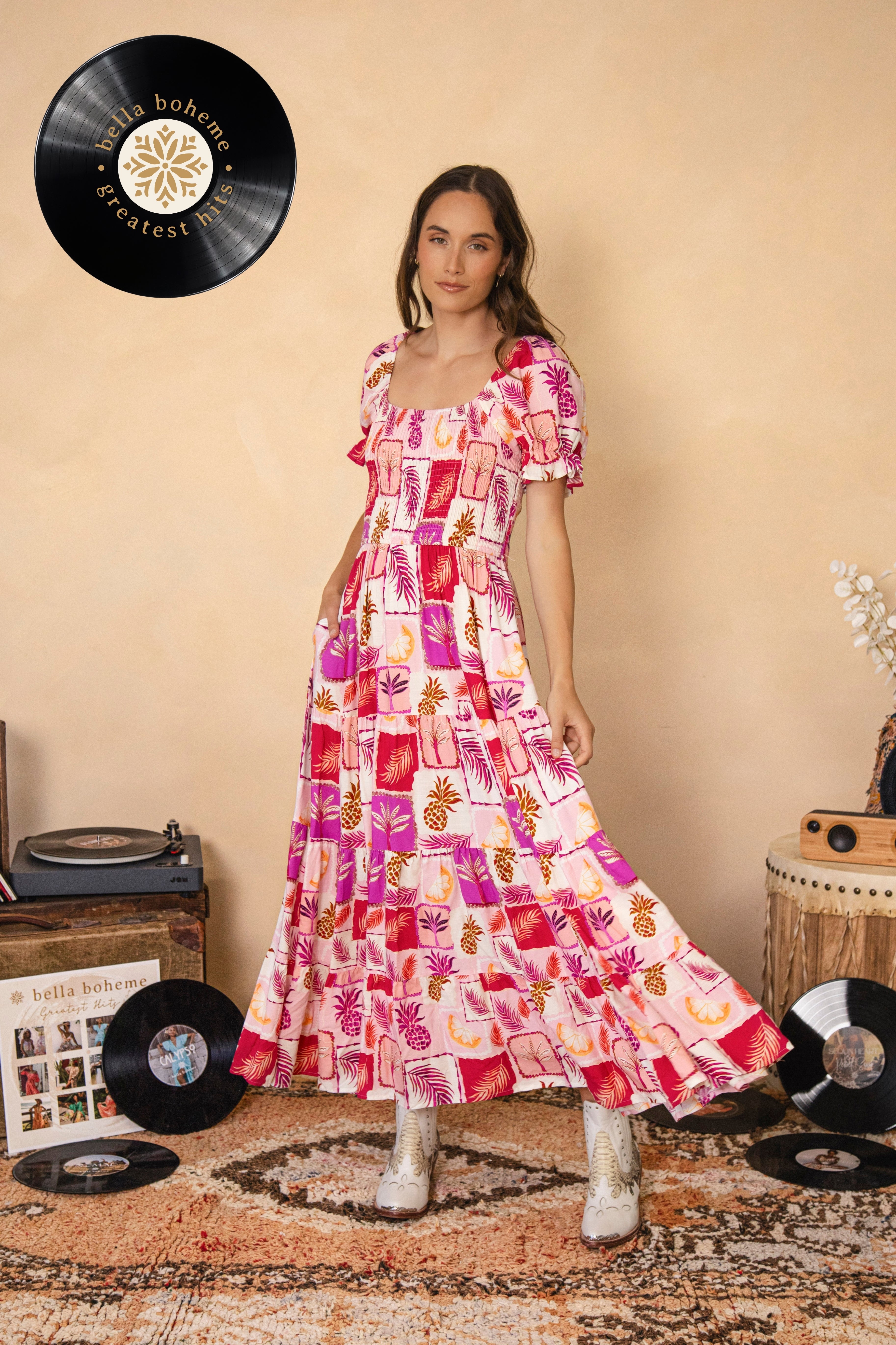 Samara Maxi Dress - Pina Colada print