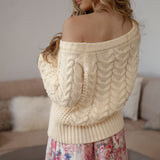 Seraphine Off Shoulder Knit Cream - rear view showcasing off the shoulder style