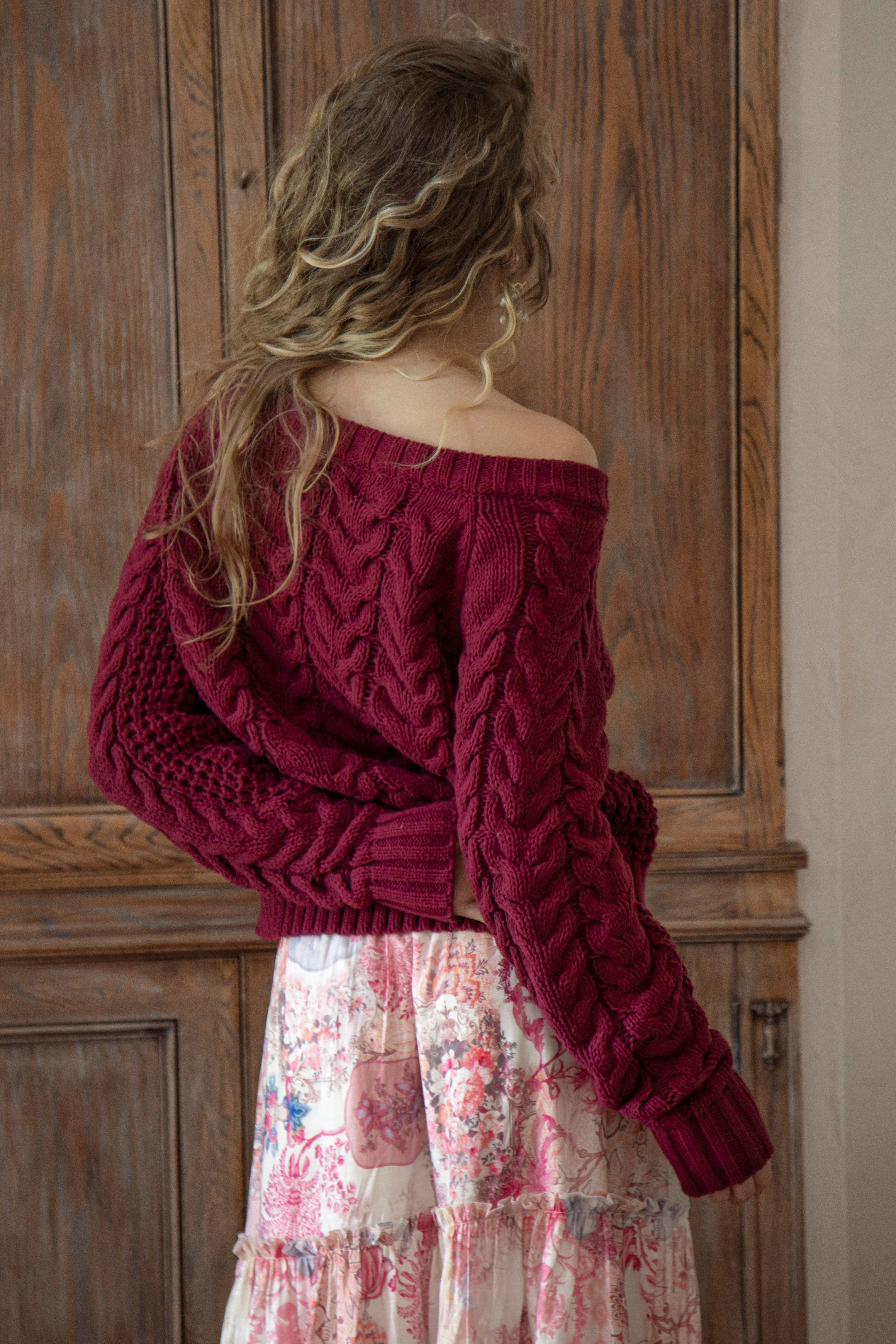 Seraphine Off Shoulder Knit Wine - rear view