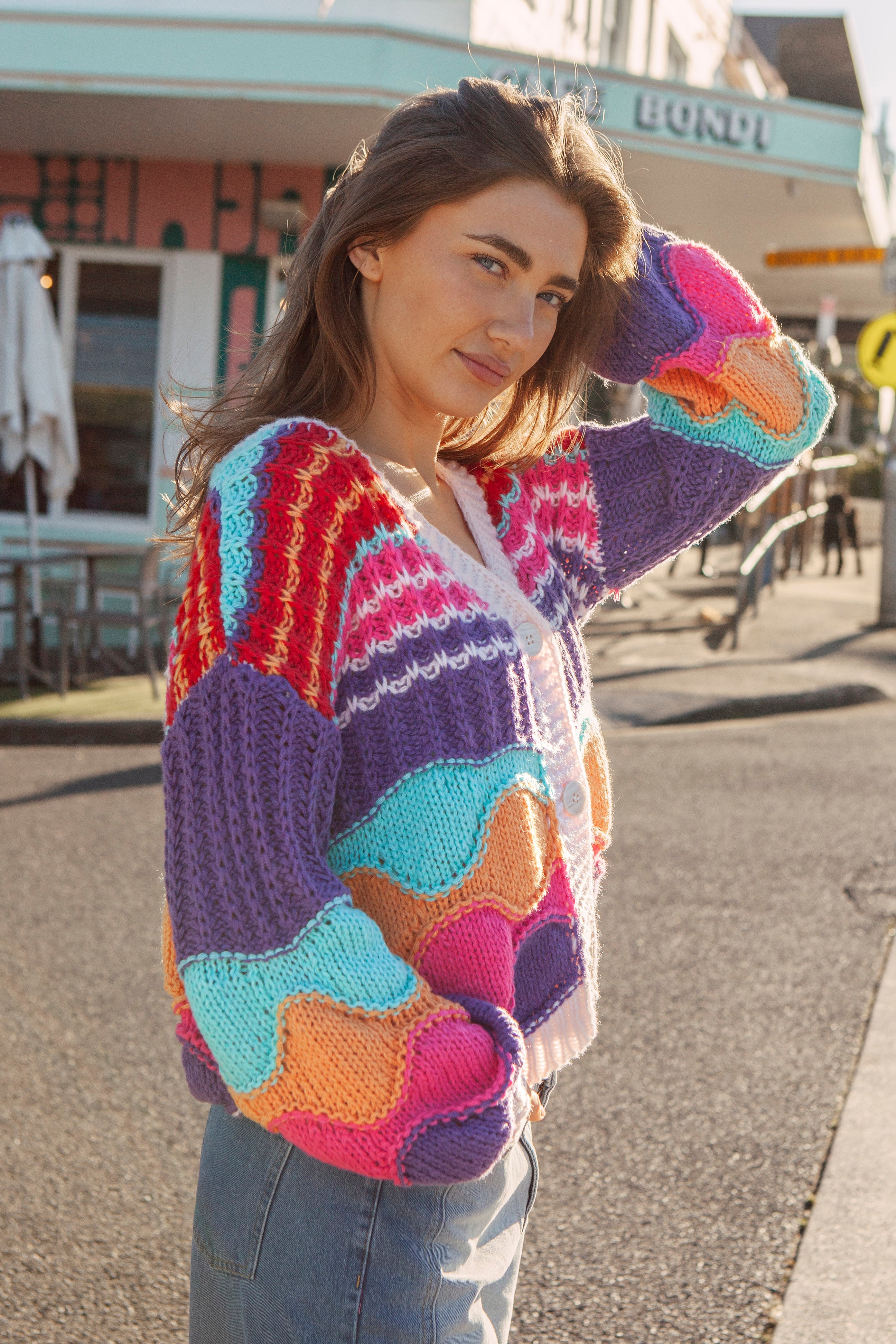 Sherbet Skies Cardigan - chunky knit cardigan in rainbow colourway