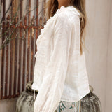 Sicilia Blouse - side view showcasing white colourway and long sleeve style