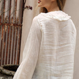 Sicilia Blouse - rear view showcasing ruffle collar and long sleeve style