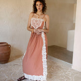 Sienna Lace Slip Dress - dusty pink maxi length dress featuring delicate lace detail on bodice, sides and hem