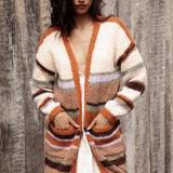 Sierra Stripe Cardigan. Cosy open style longline cardigan featuring oversized pockets.