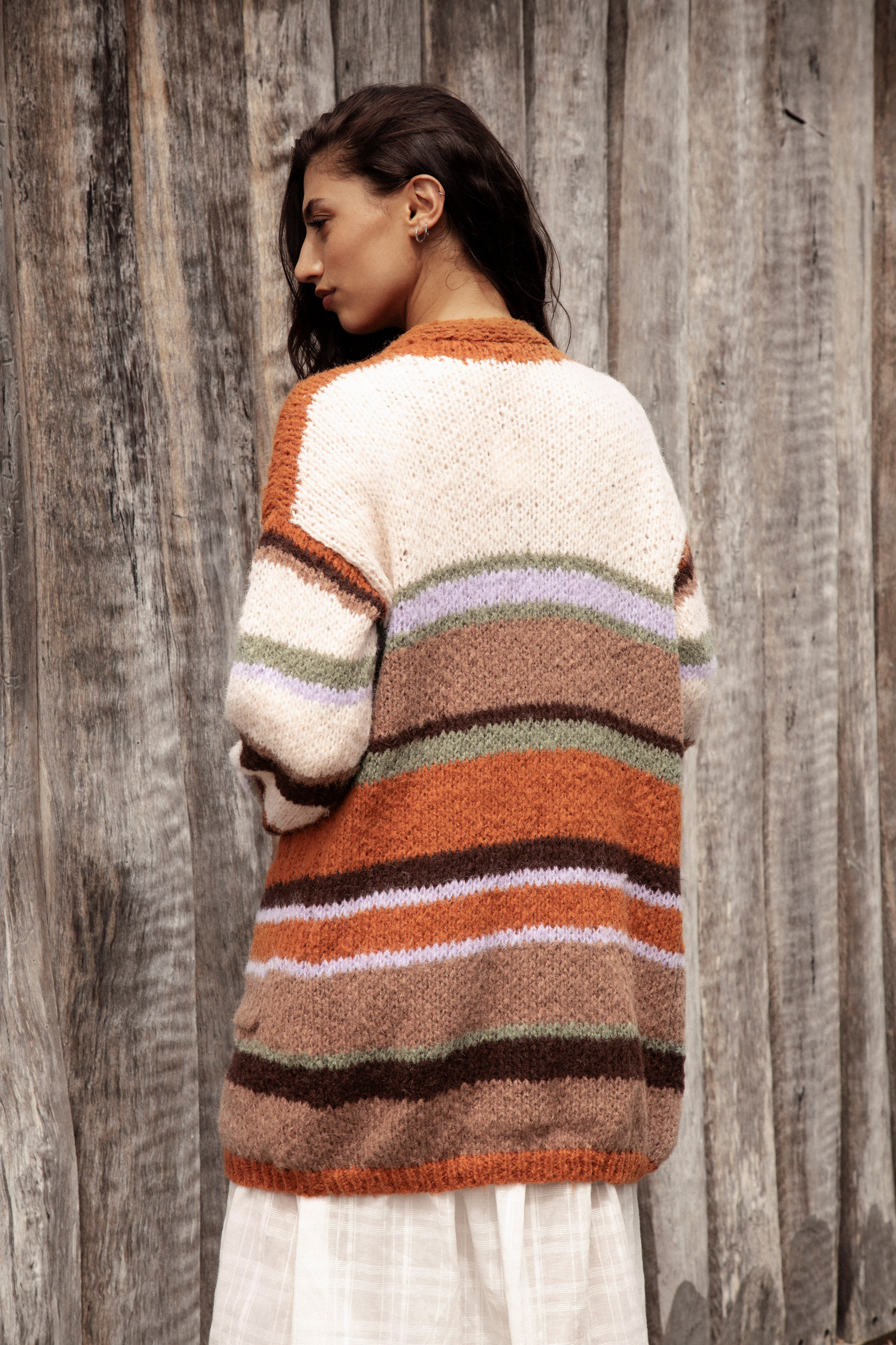 Sierra Stripe Cardigan. Rear View.