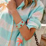 Sitara Cuff Bangle - chunky blue bangle featuring contrasting coral gems