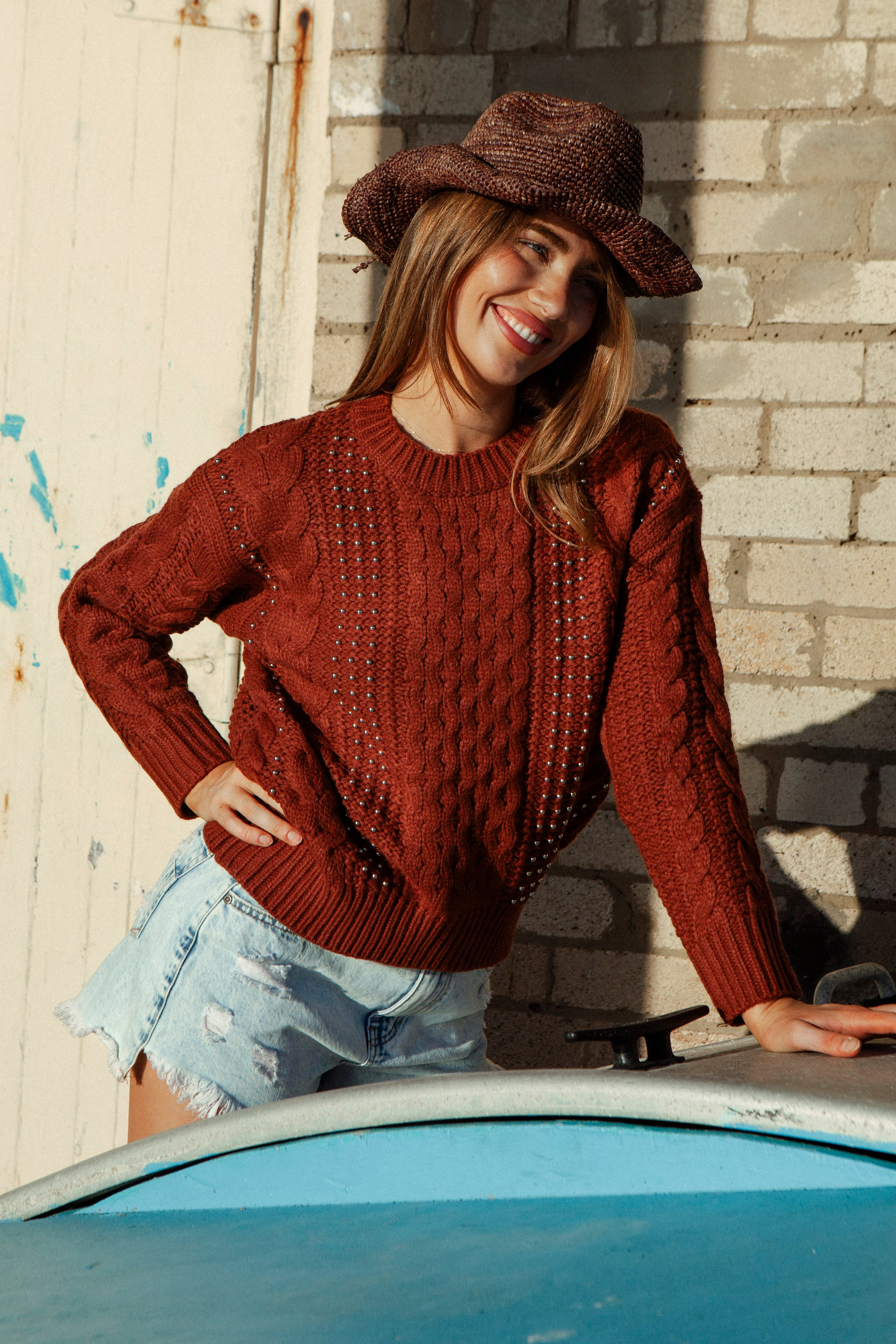 Sol Embellished Knit - Rust