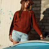 Sol Embellished Knit Rust - regular fit sweater in rust colour with cable pattern