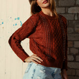 Sol Embellished Knit - Rust coloured jumper with cable pattern