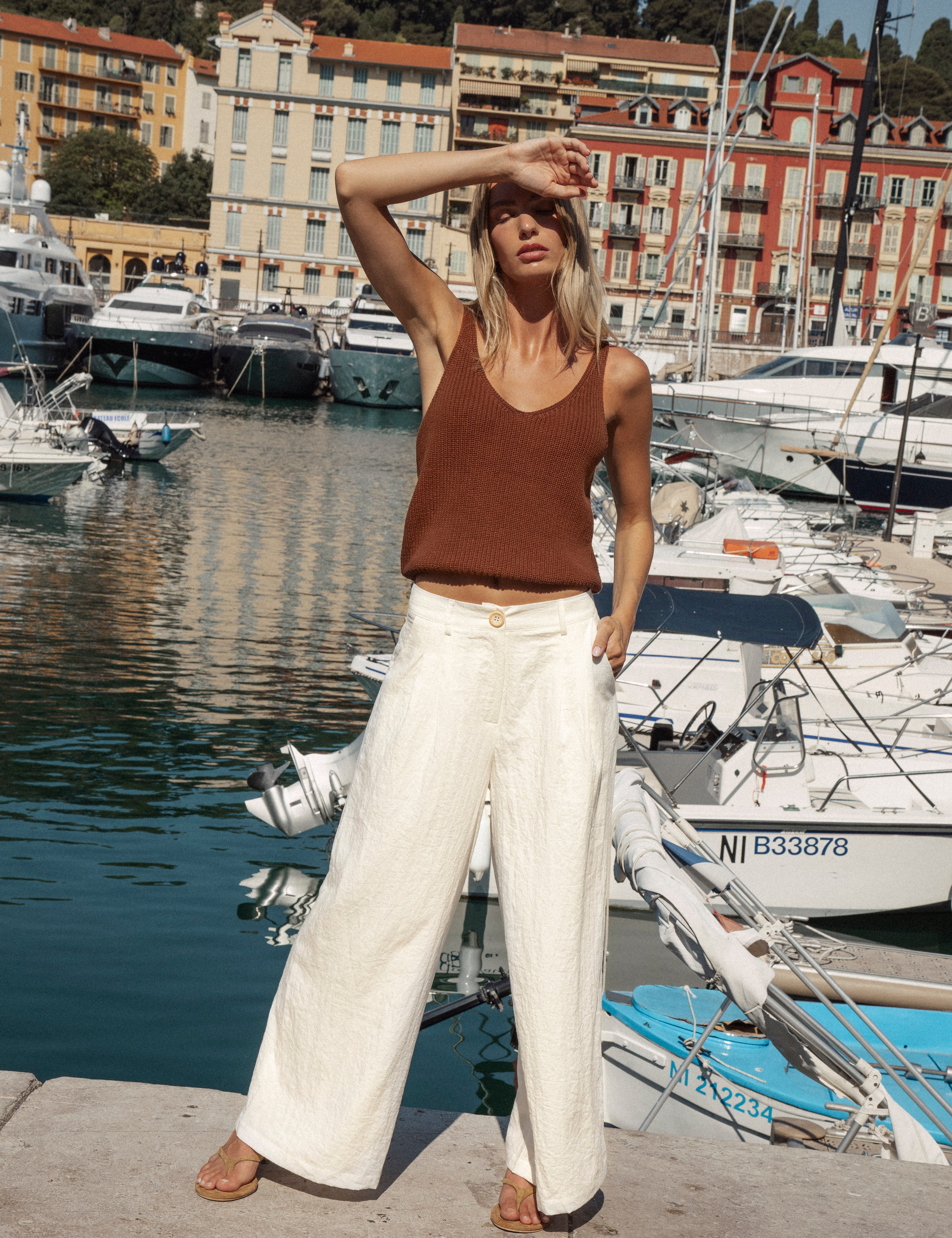 Sol Pant Pearl - pleated tailored pant crafted from viscose and polyester
