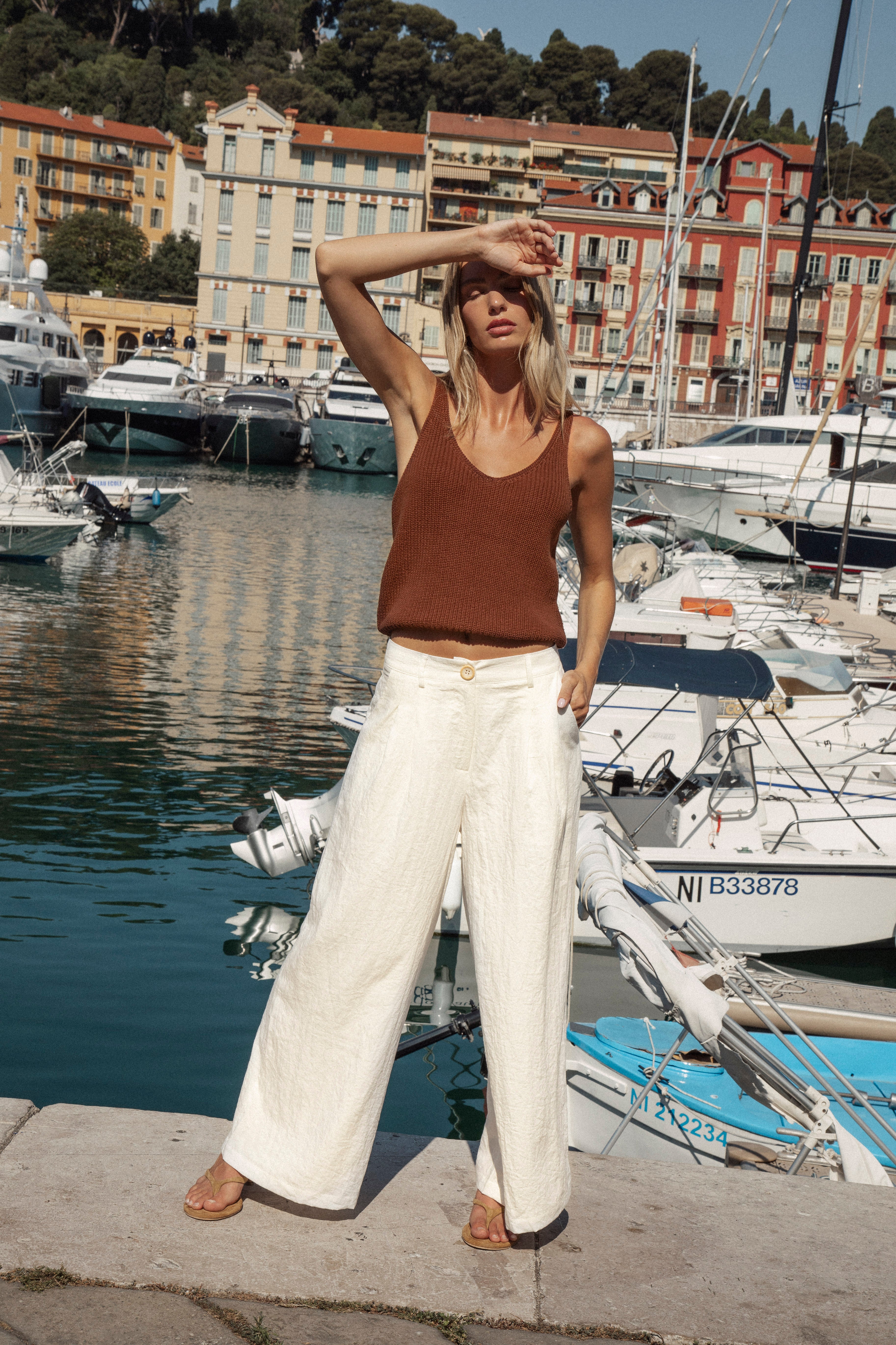 Sol Pant Pearl - pleated tailored pant crafted from viscose and polyester