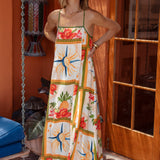 Solana Maxi Dress featuring bright graphic vintage inspired pattern